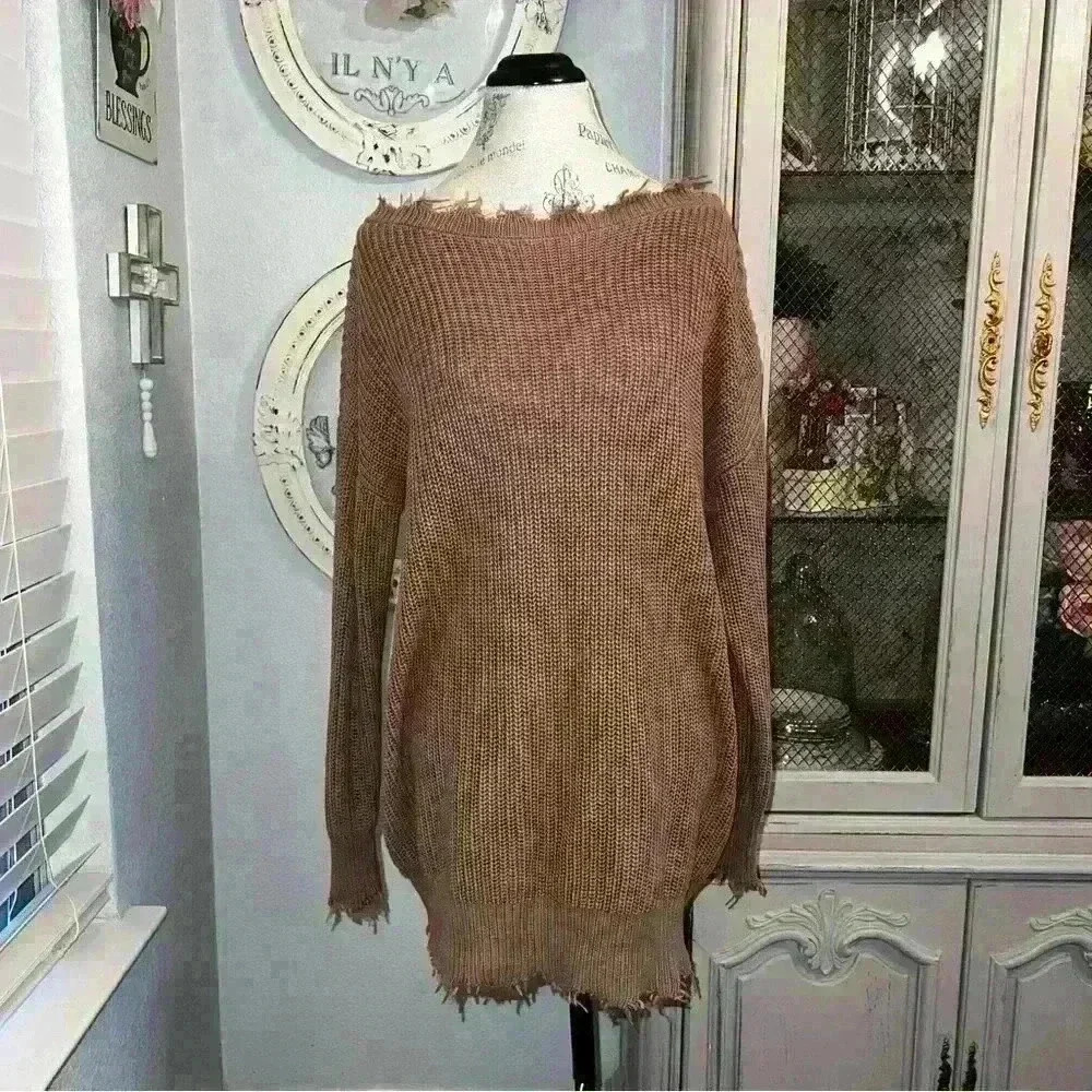 Forever 21 cotton off the shoulder brown tunic knit top